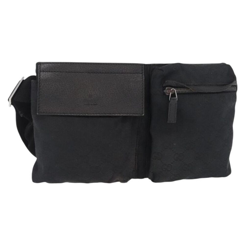 Gucci Vintage Double Belt Gg Canvas With Leather Black Canvas Handbag